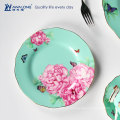 Diseño verde patrón peony cerámica dinnerset platos de cena de porcelana